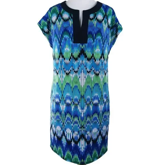 Laundry by Shelli Segal Stretchy Shift Dress XS MCM Ikat Retro 60s Summer Resort